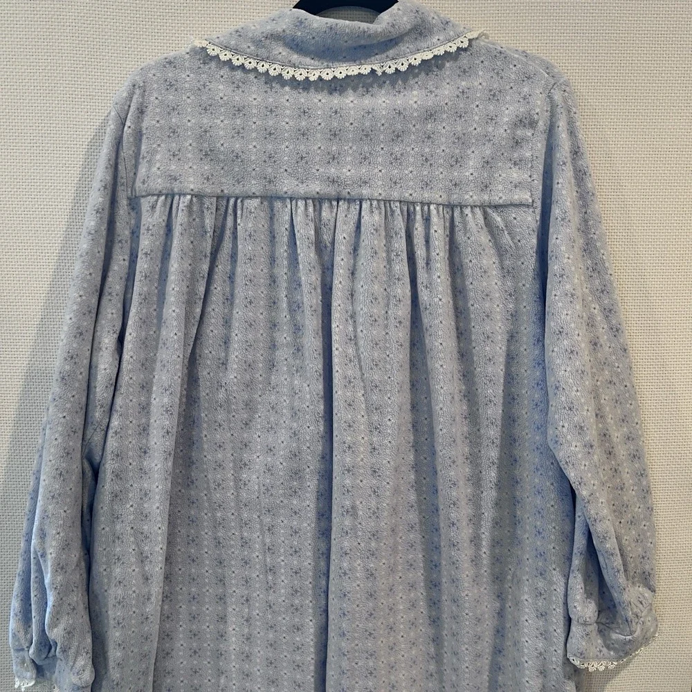 Lanz Of Salzburg Vintage Nightgown Blue White Floral Long Sleeve Lace Trim Sz XL
